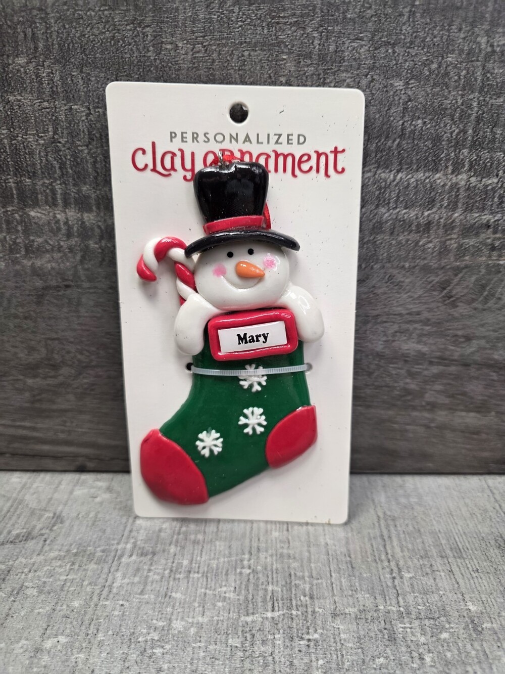 New Personalized Clay Ornament Snowman In Stocking Ceramic Christmas MARY g56.1
